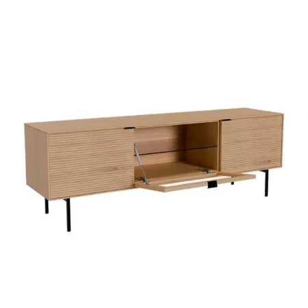 Mueble T.V Tulsa Chapa Roble 2 Puertas Madera + 1 Puerta Cristal Patas de Metal - Somcasa (3)