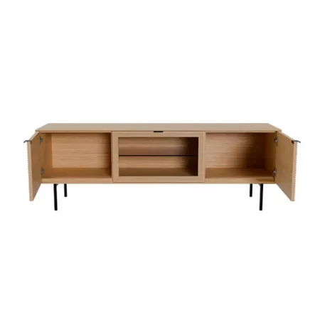 Mueble T.V Tulsa Chapa Roble 2 Puertas Madera + 1 Puerta Cristal Patas de Metal - Somcasa (4)
