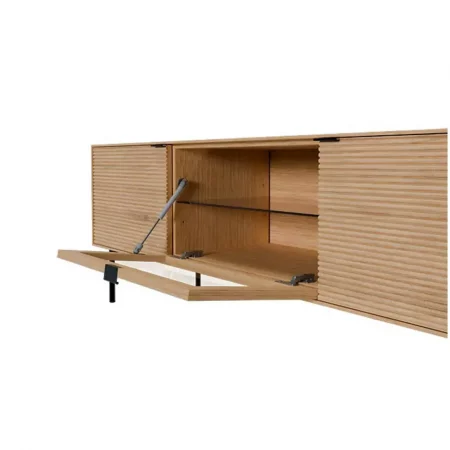 Mueble T.V Tulsa Chapa Roble 2 Puertas Madera + 1 Puerta Cristal Patas de Metal - Somcasa (6)