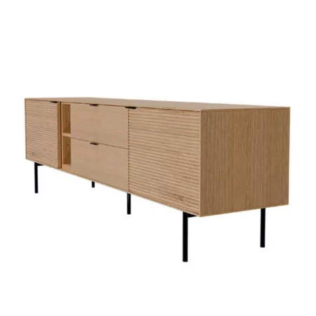 Mueble T.V Tulsa de Chapa Roble 2 Puertas Madera + 2 Cajones + 1 Estante Patas Metal - SomCasa (1)