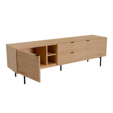 Mueble T.V Tulsa de Chapa Roble 2 Puertas Madera + 2 Cajones + 1 Estante Patas Metal - SomCasa (2)