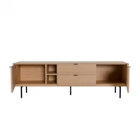 Mueble T.V Tulsa de Chapa Roble 2 Puertas Madera + 2 Cajones + 1 Estante Patas Metal - SomCasa (3)