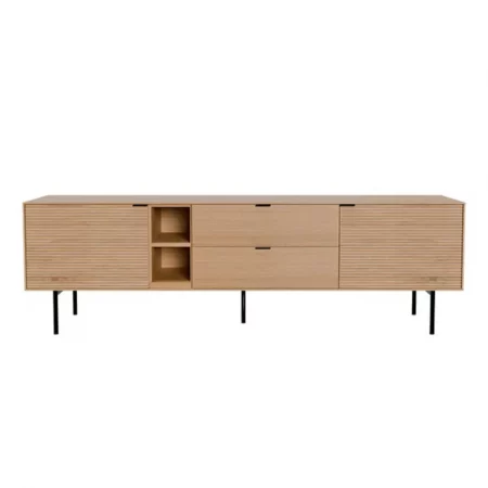 Mueble T.V Tulsa de Chapa Roble 2 Puertas Madera + 2 Cajones + 1 Estante Patas Metal - SomCasa (4)