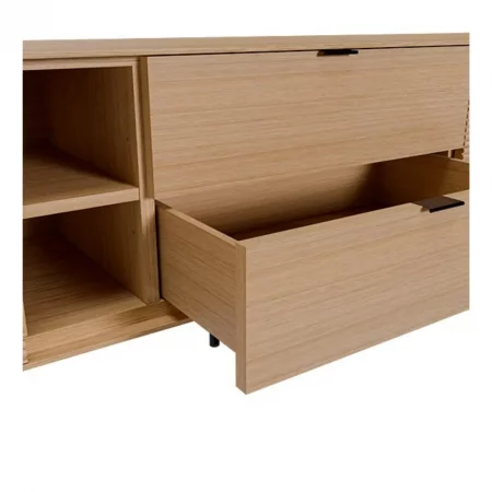 Mueble T.V Tulsa de Chapa Roble 2 Puertas Madera + 2 Cajones + 1 Estante Patas Metal - SomCasa (5)