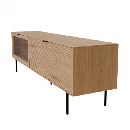 Mueble T.V Tulsa de Chapa Roble 2 Puertas de Madera + 1 Puerta Cristal y Patas Metal - SomCasa (1)