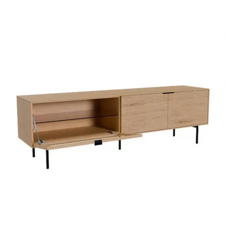 Mueble T.V Tulsa de Chapa Roble 2 Puertas de Madera + 1 Puerta Cristal y Patas Metal - SomCasa (2)