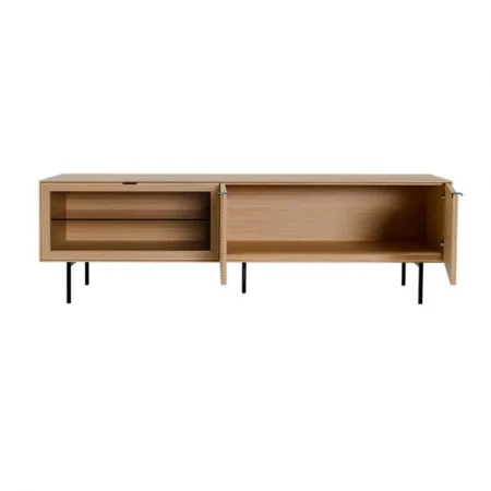 Mueble T.V Tulsa de Chapa Roble 2 Puertas de Madera + 1 Puerta Cristal y Patas Metal - SomCasa (3)