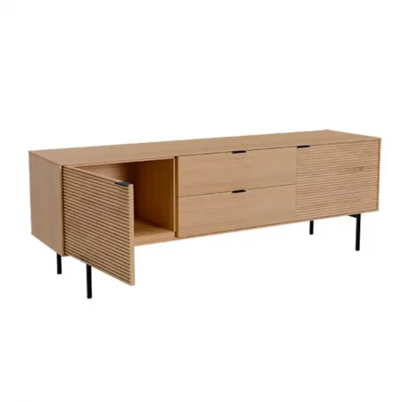 Mueble T.V. Chapa Roble 2 Puertas Madera + 2 Cajones Patas Metal Mod. TULSA 160x40x53 - Somcasa (2)