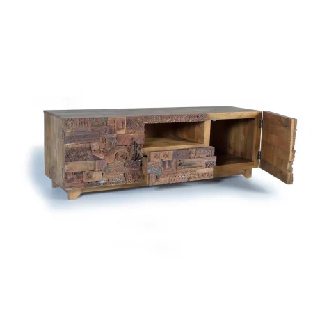 Mueble TV 2 Puertas + 1 Cajón Madera Mango 180x50x60 Cm - Giner y Colomer (3)