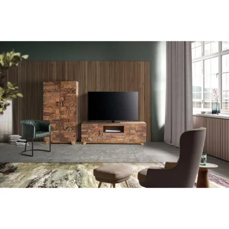 Mueble TV 2 Puertas + 1 Cajón Madera Mango 180x50x60 Cm - Giner y Colomer (4)