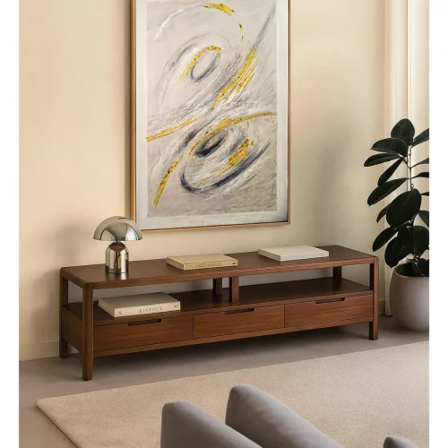 Mueble TV 3 Cajones Madera Caoba Colección Oporto 160x40x45 Cm - Moycor (4)