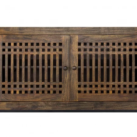 Mueble TV 4 Puertas Madera Acacia Base Metal con Estantes Interiores Colección Tailandia 200x45x66 Cm - Giner y Colomer (3)