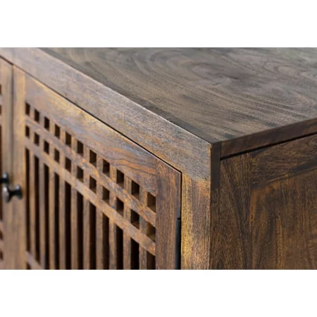 Mueble TV 4 Puertas Madera Acacia Base Metal con Estantes Interiores Colección Tailandia 200x45x66 Cm - Giner y Colomer (4)