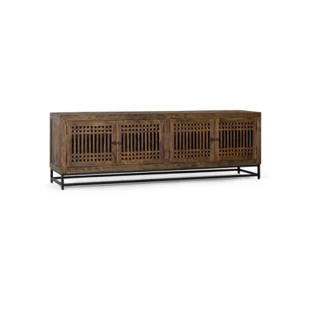 Mueble TV 4 Puertas Madera Acacia Base Metal con Estantes Interiores Colección Tailandia 200x45x66 Cm - Giner y Colomer (6)