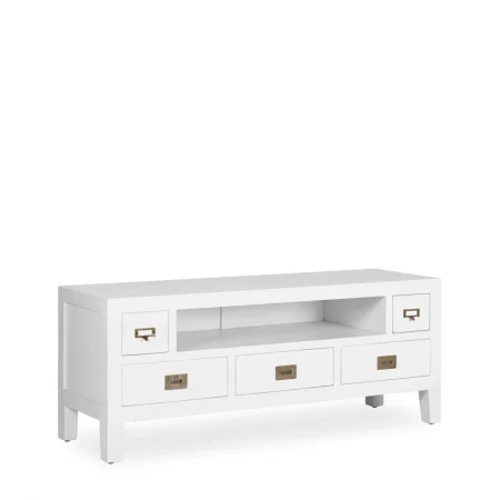 Mueble TV Blanco 3 Cajones + 1 Hueco Madera Mindi Colección Everest 125x40x50 Cm - Moycor (1)