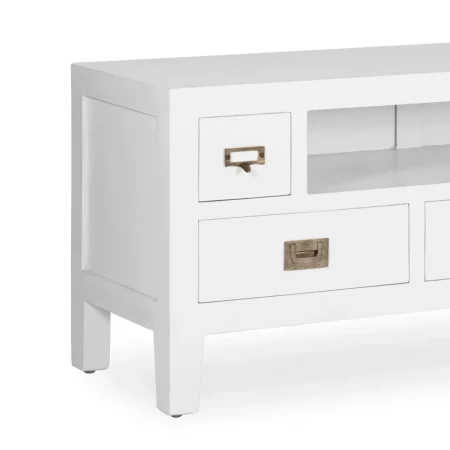 Mueble TV Blanco 3 Cajones + 1 Hueco Madera Mindi Colección Everest 125x40x50 Cm - Moycor (2)