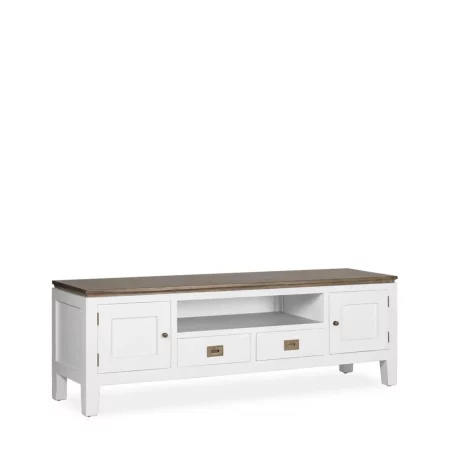 Mueble TV Blanco Madera Mindi 2 Cajones + 2 Puertas + 1 Hueco Colección Everest 150x40x50 Cm - Moycor (1)