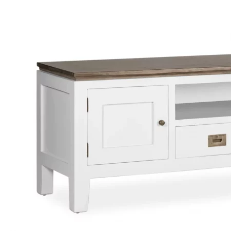 Mueble TV Blanco Madera Mindi 2 Cajones + 2 Puertas + 1 Hueco Colección Everest 150x40x50 Cm - Moycor (2)