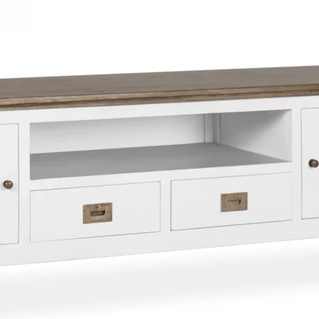 Mueble TV Blanco Madera Mindi 2 Cajones + 2 Puertas + 1 Hueco Colección Everest 150x40x50 Cm - Moycor (3)
