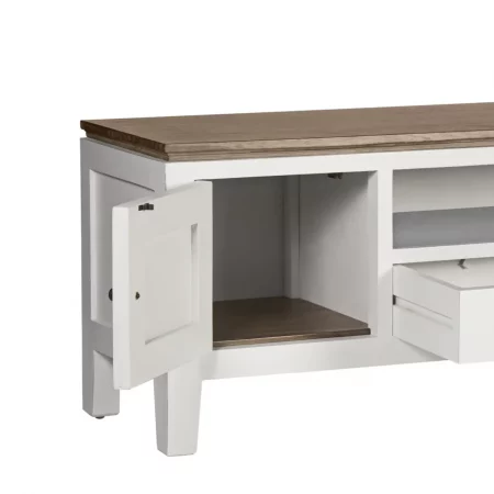 Mueble TV Blanco Madera Mindi 2 Cajones + 2 Puertas + 1 Hueco Colección Everest 150x40x50 Cm - Moycor (4)