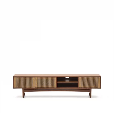 Mueble TV Elan 3 puertas chapa y madera maciza nogal cuerda 200 x 50 cm-1