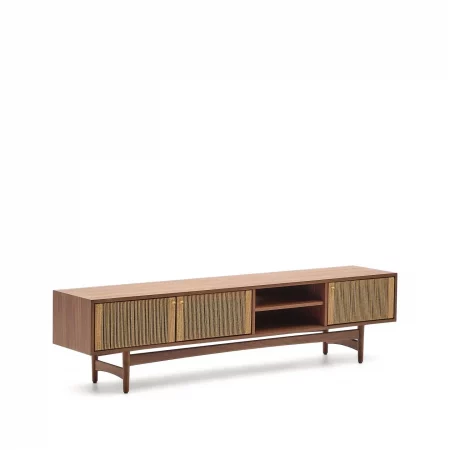 Mueble TV Elan 3 puertas chapa y madera maciza nogal cuerda 200 x 50 cm-2