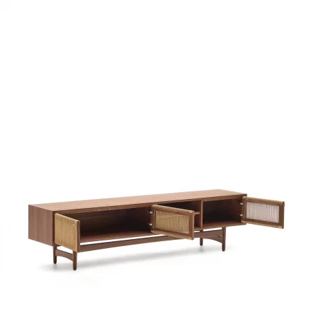Mueble TV Elan 3 puertas chapa y madera maciza nogal cuerda 200 x 50 cm-3