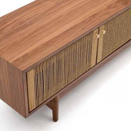 Mueble TV Elan 3 puertas chapa y madera maciza nogal cuerda 200 x 50 cm-4