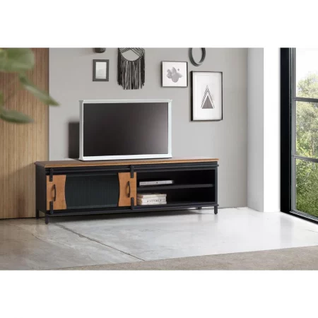 Mueble TV Estilo Industrial Puerta Corredera Colección Zanzíbar 160x40x50 Cm - Giner y Colomer (4)