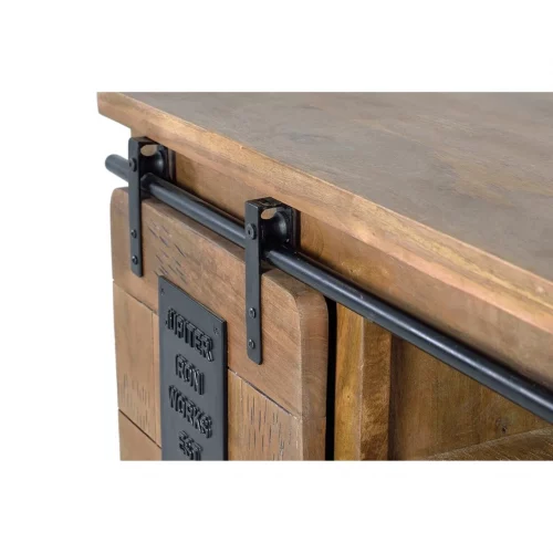 Mueble TV Madera Acacia Estilo Industrial 1 Puerta Corredera Colección Júpiter 90x40x50 Cm - Giner y Colomer (2)