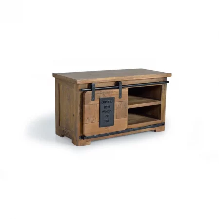 Mueble TV Madera Acacia Estilo Industrial 1 Puerta Corredera Colección Júpiter 90x40x50 Cm - Giner y Colomer (3)