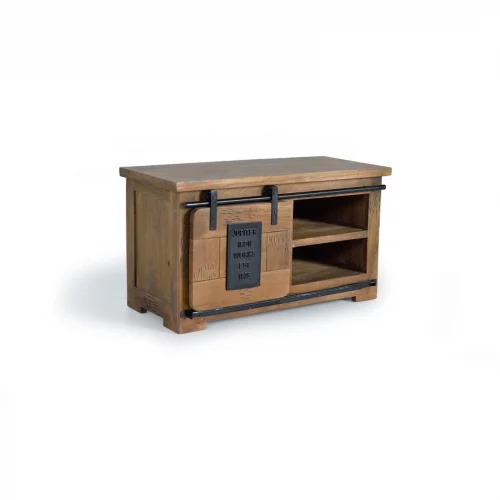 Mueble TV Madera Acacia Estilo Industrial 1 Puerta Corredera Colección Júpiter 90x40x50 Cm - Giner y Colomer (3)
