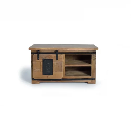 Mueble TV Madera Acacia Estilo Industrial 1 Puerta Corredera Colección Júpiter 90x40x50 Cm - Giner y Colomer (4)