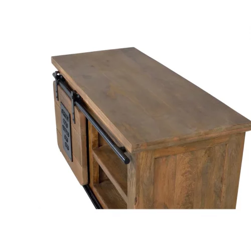 Mueble TV Madera Acacia Estilo Industrial 1 Puerta Corredera Colección Júpiter 90x40x50 Cm - Giner y Colomer (5)