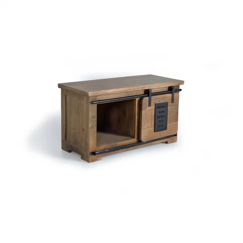 Mueble TV Madera Acacia Estilo Industrial 1 Puerta Corredera Colección Júpiter 90x40x50 Cm - Giner y Colomer (6)