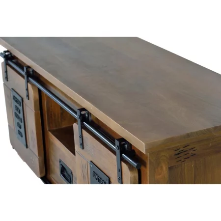 Mueble TV Madera Acacia Estilo Industrial 2 Puertas Correderas + 1 Cajón Colección Júpiter 130x50x55 Cm - Giner y Colomer (1)
