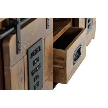 Mueble TV Madera Acacia Estilo Industrial 2 Puertas Correderas + 1 Cajón Colección Júpiter 130x50x55 Cm - Giner y Colomer (3)