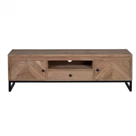 Mueble TV Madera Acacia Natural Patas Metal 2 Puertas + 1 Cajón 160x40x50 Cm - Giner y Colomer (5)