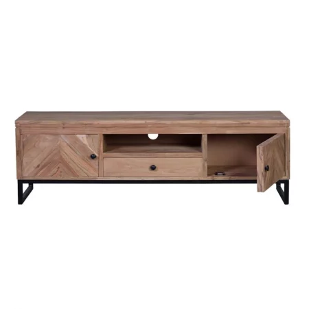 Mueble TV Madera Acacia Natural Patas Metal 2 Puertas + 1 Cajón 160x40x50 Cm - Giner y Colomer (6)