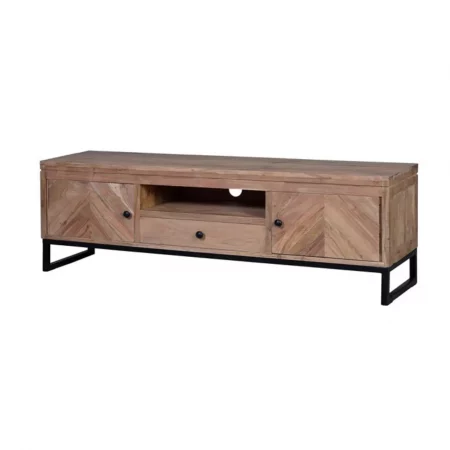Mueble TV Madera Acacia Natural Patas Metal 2 Puertas + 1 Cajón 160x40x50 Cm - Giner y Colomer (8)