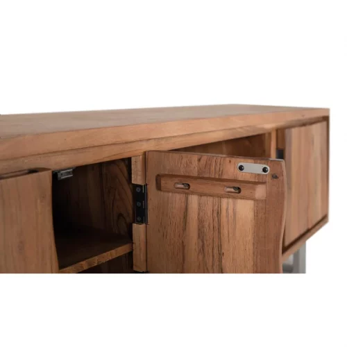 Mueble TV Madera Acacia Natural Patas Metálicas 4 Puertas + 1 Cajón Colección Contemporary 170x40x56 Cm - Giner y Colomer (1)