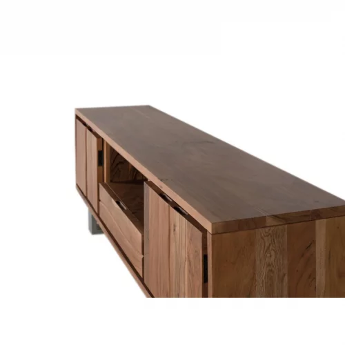 Mueble TV Madera Acacia Natural Patas Metálicas 4 Puertas + 1 Cajón Colección Contemporary 170x40x56 Cm - Giner y Colomer (4)