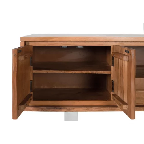 Mueble TV Madera Acacia Natural Patas Metálicas 4 Puertas + 1 Cajón Colección Contemporary 170x40x56 Cm - Giner y Colomer (5)