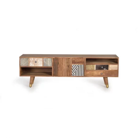 Mueble TV Madera Mango 3 Cajones + 2 Puertas Frontales diversos Colección Mumbai 160x40x50 Cm - Giner y Colomer (4)