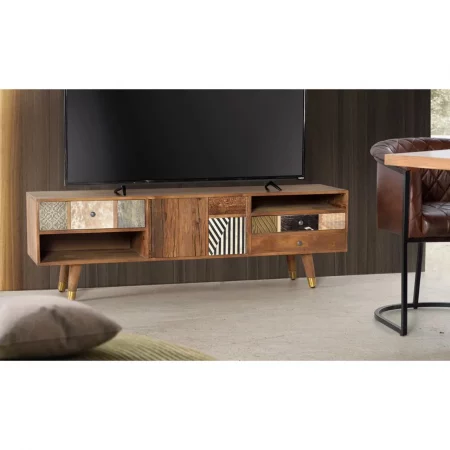 Mueble TV Madera Mango 3 Cajones + 2 Puertas Frontales diversos Colección Mumbai 160x40x50 Cm - Giner y Colomer (6)