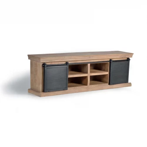 Mueble TV Madera Mango 4 Cajones + 2 Puertas Correderas Metal Colección Industrial 170x40x55 Cm - Giner y Colomer (3)
