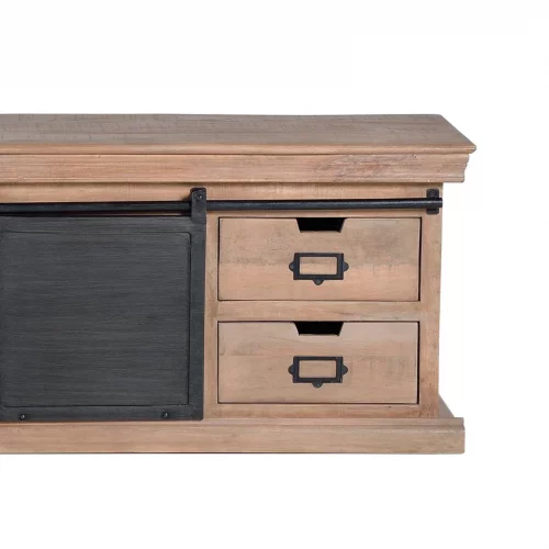 Mueble TV Madera Mango 4 Cajones + 2 Puertas Correderas Metal Colección Industrial 170x40x55 Cm - Giner y Colomer (6)