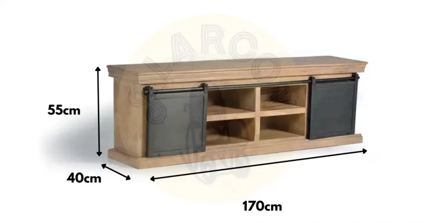 Mueble TV Madera Mango 4 Cajones + 2 Puertas Correderas Metal Colección Industrial 170x40x55 Cm - Giner y Colomer