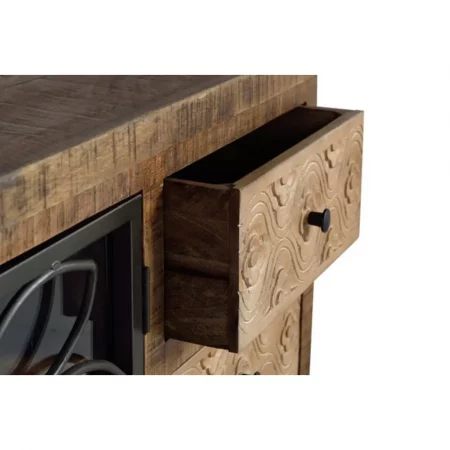 Mueble TV Madera Mango 4 Cajones + 2 Puertas Cristal cMetal 170x40x55 Cm - Giner y Colomer (1)