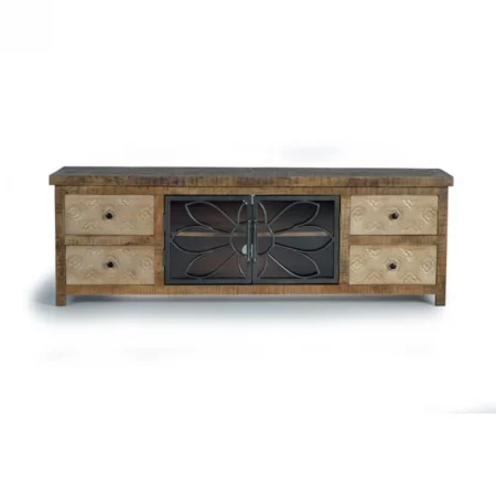 Mueble TV Madera Mango 4 Cajones + 2 Puertas Cristal cMetal 170x40x55 Cm - Giner y Colomer (5)